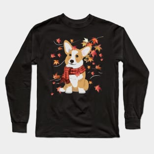 Maple Dog Leaf Fall Hello Autumn Funny Corgi Lover Long Sleeve T-Shirt